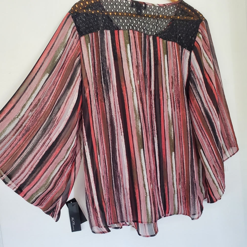 ALYX Coral Crush Black Sheer Blouse Lace Accent Wide Flowy Sleeves Casual NWT 1X